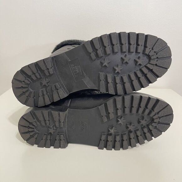 Sorel Leather Faux Fur Winter Boots Size 6 Black Outdoor Snow Apres Ski - Picture 5 of 11